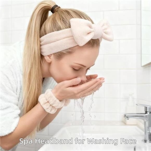 Spa headband and wristband set soft fleece skincare accessories hair clip for wo - Picture 2 of 8